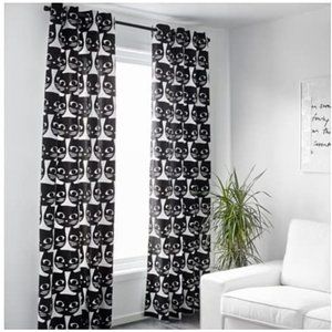 IKEA Cat Curtains PAIR MATTRAM 2 panels retro face